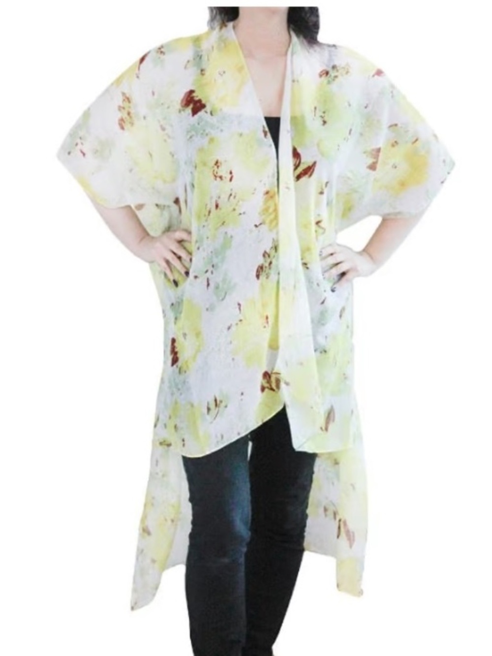 Zoe Madison Tropical Floral Duster Kimono : Yellow : New Production Samples